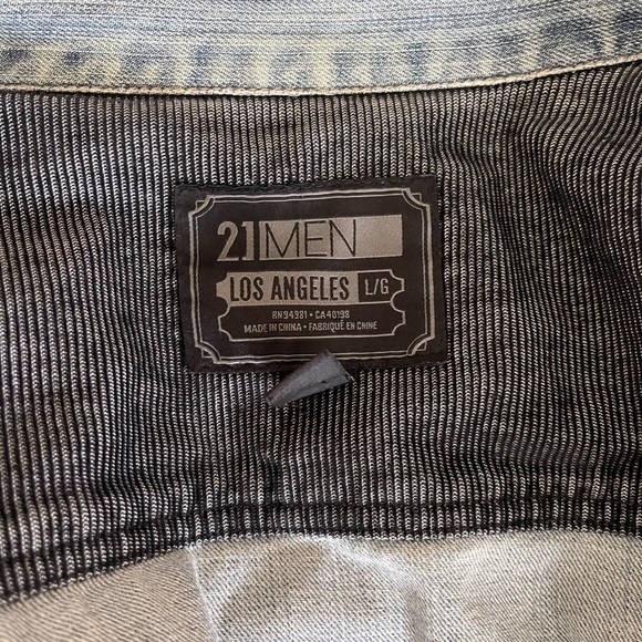 21 MEN LA Men’s Blue‎ Denim Distressed Jean Button Up 100% Cotton Jacket-Size L - Picture 3 of 7